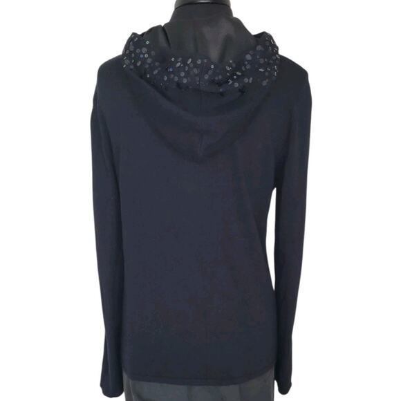 Chico’s Women’s Hoodie Sz 2 L Black Sequin Trim Zip Cardigan Jacket Flaw - Picture 4 of 9